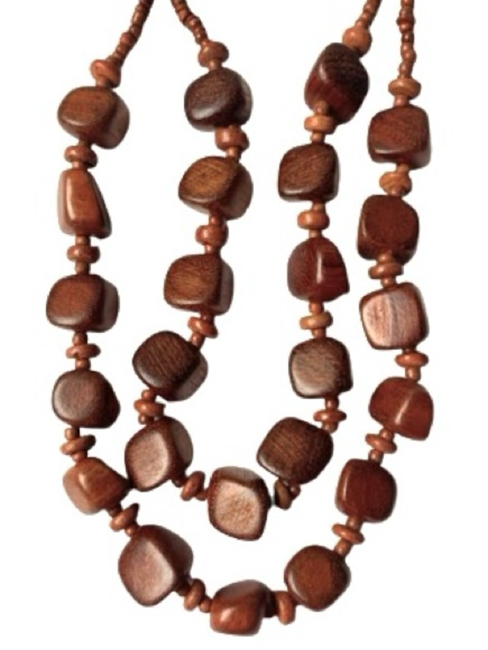 Vintage 2 Strands Chunky Brown Polished Wood Beaded Necklace MCM Bohemian Tribal
